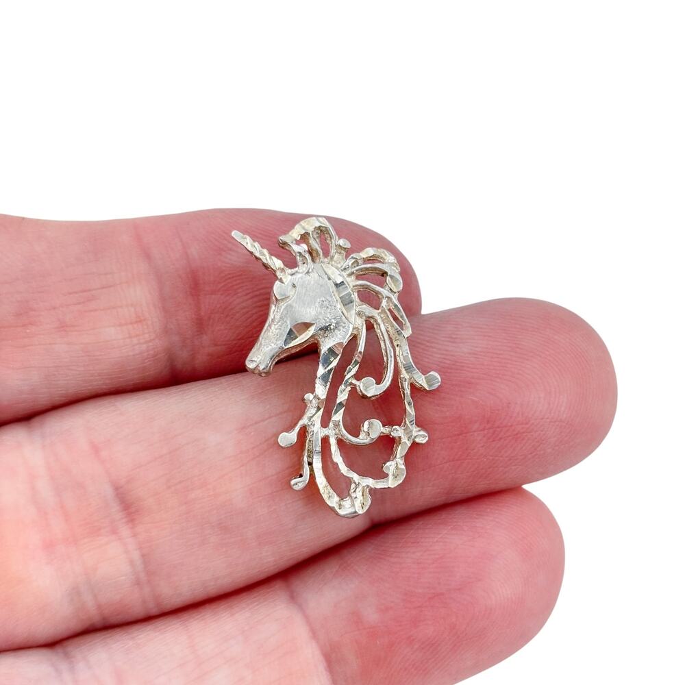 Vintage Sterling Silver 925 Diamond-Cut Unicorn Charm